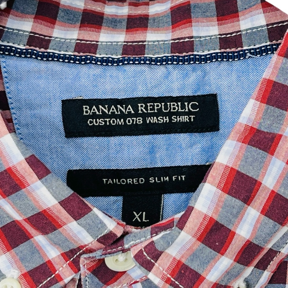 Banana Republic Mens Button Down Shirt Red Blue White Tailored Slim Fit XL 10710